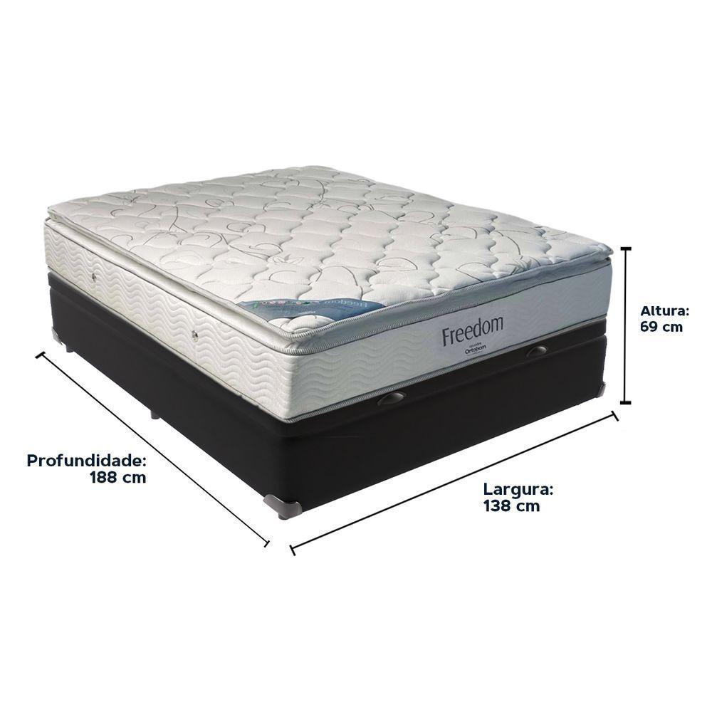 Cama + Box Com Baú Casal E Colchão Freedom Ortobom D33 Preto - 5