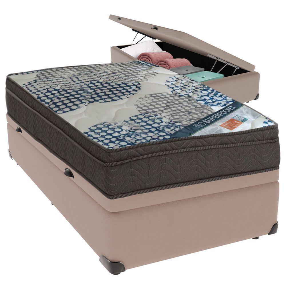 Cama Box Baú Bege E Colchão Iso Superpocket Molas Ensacadas Solteiro Ortobom - 5