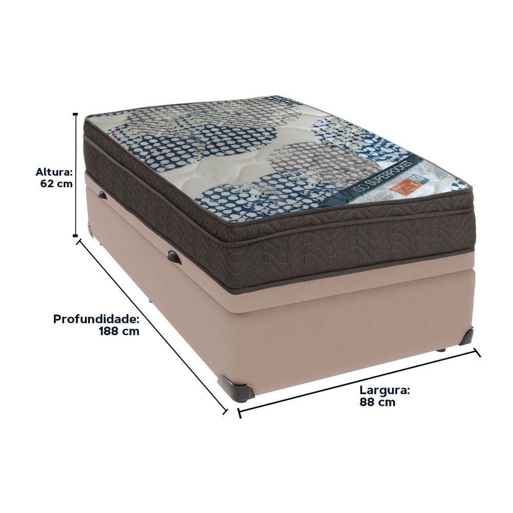 Cama Box Baú Bege E Colchão Iso Superpocket Molas Ensacadas Solteiro Ortobom - 6