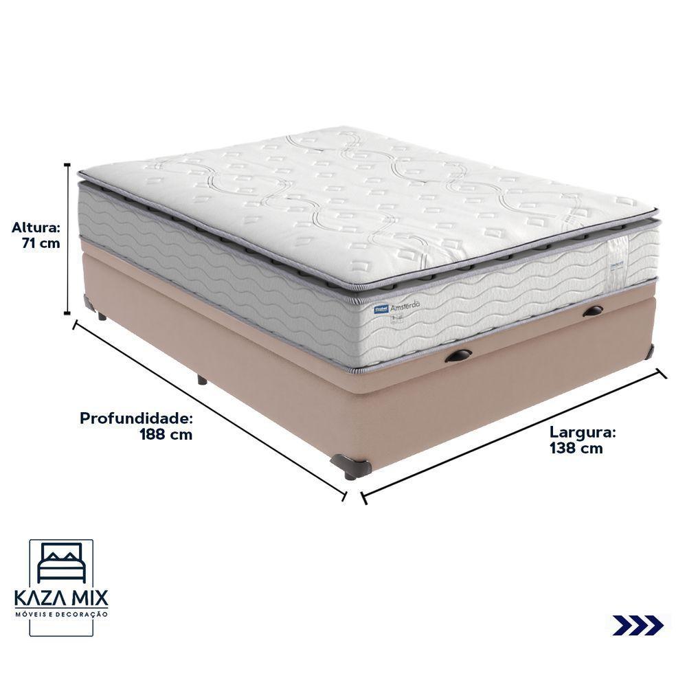Cama Box Baú E Colchão Amsterdã Molas Ensacadas Casal Probel Casal Bege - 3