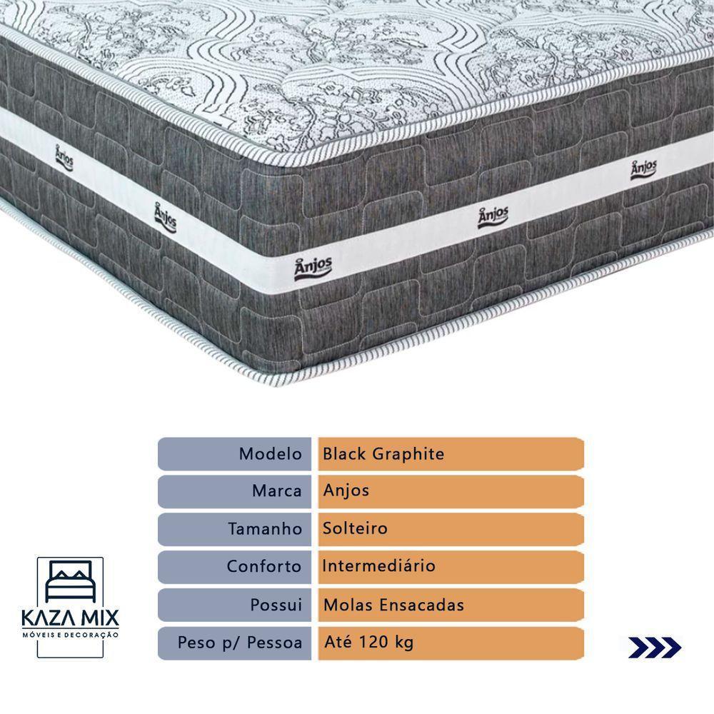 Cama Box Branco E Colchão Black Graphite Molas Ensacadas Solteiro 88x188x27 Anjos - 4