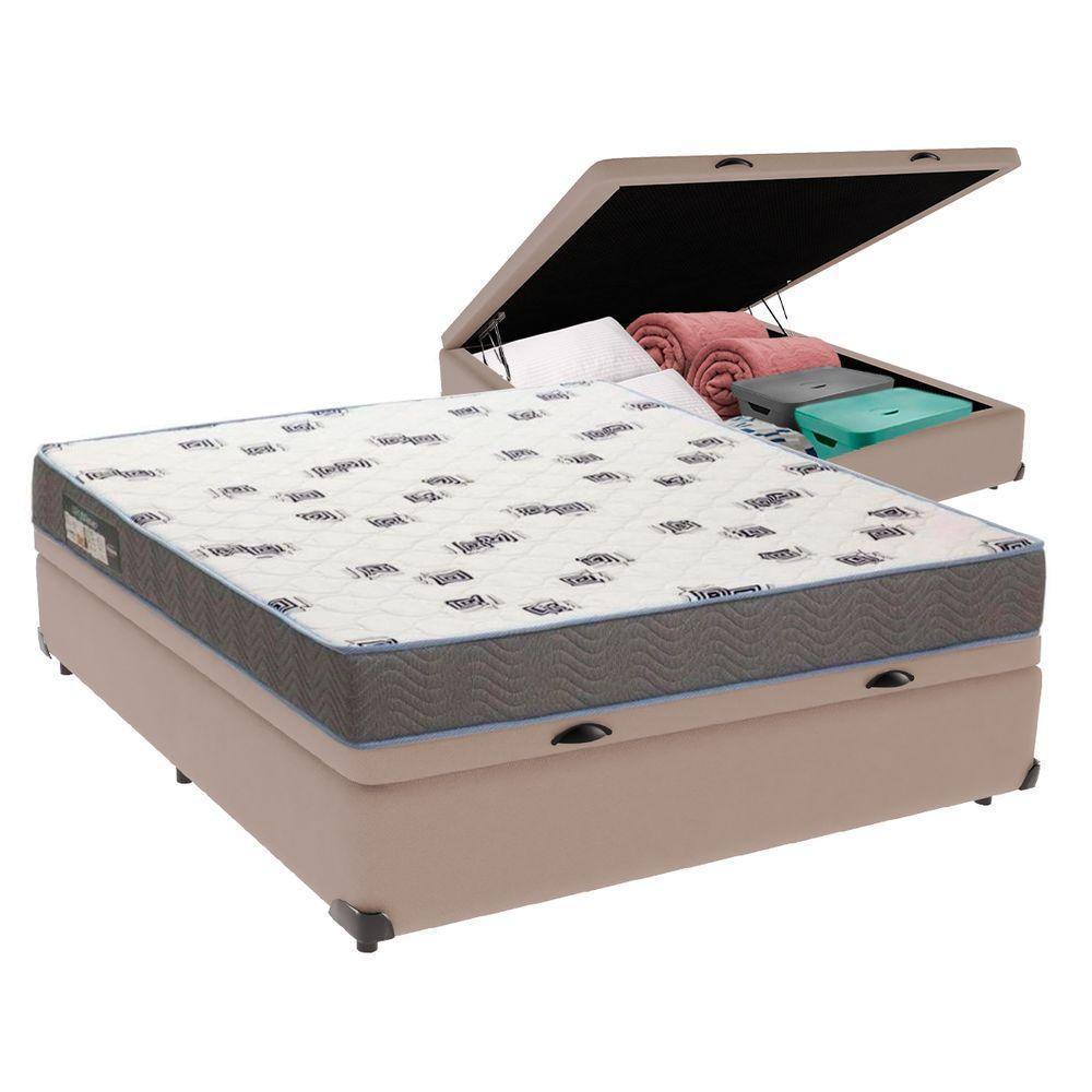 Cama Box Casal Com Bau Ortobom D33 Light Bege - 1