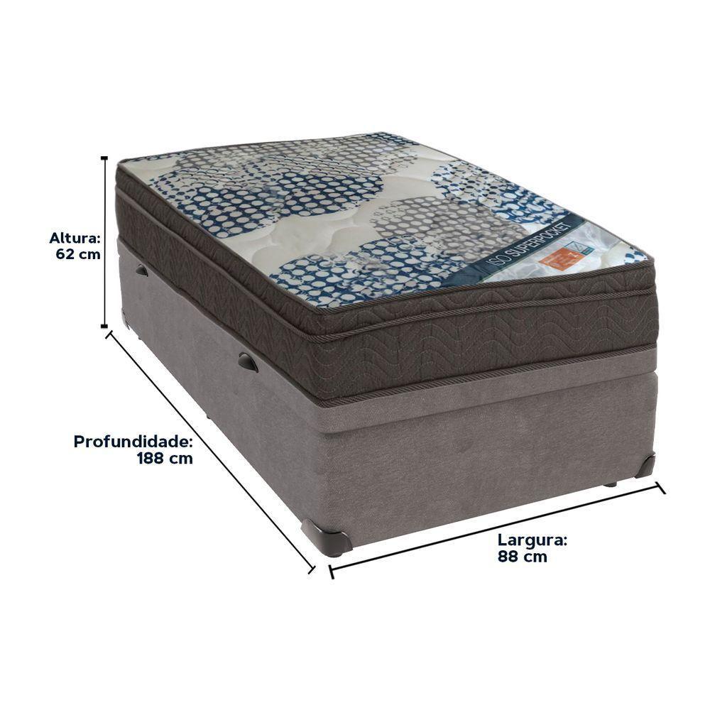 Ortobom Solteiro Molas Ensacadas D26 Base Box Baú Bege Cinza - 5