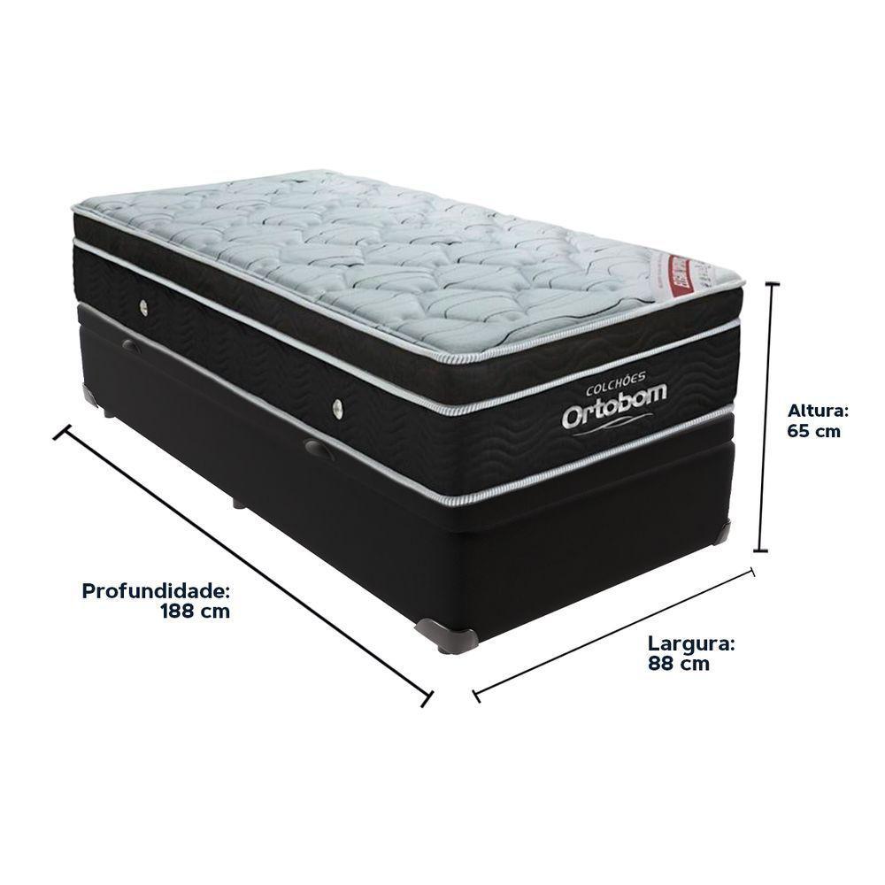 Cama+ Box Com Bau Ortobom Colchão Solteiro Com Molas Ensacadas Preto - 5