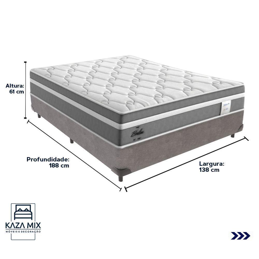 Cama Box Casal E Colchão Molas Ensacadas Berlim Probel - Cinza - 3