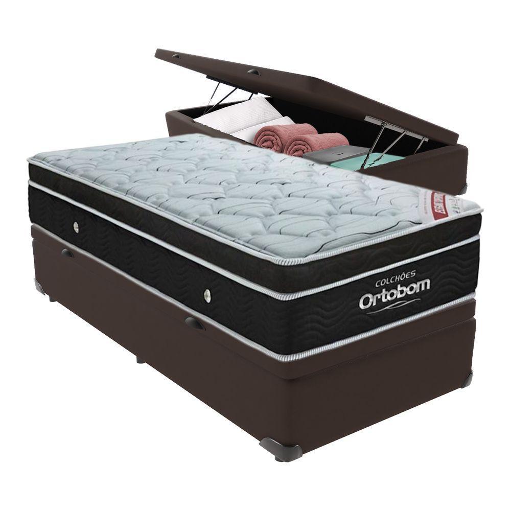 Cama Box Marrom Com Baú Solteiro Ortobom Elegant Molas Ensacadas Europillow - 1