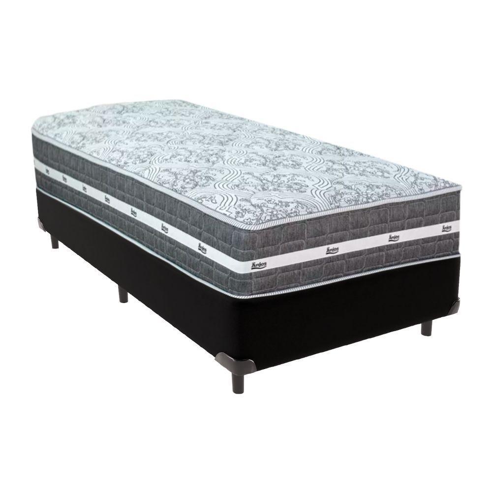 Cama Box Preto E Colchão Black Graphite Molas Ensacadas Solteiro 88x188x27 Anjos - 1