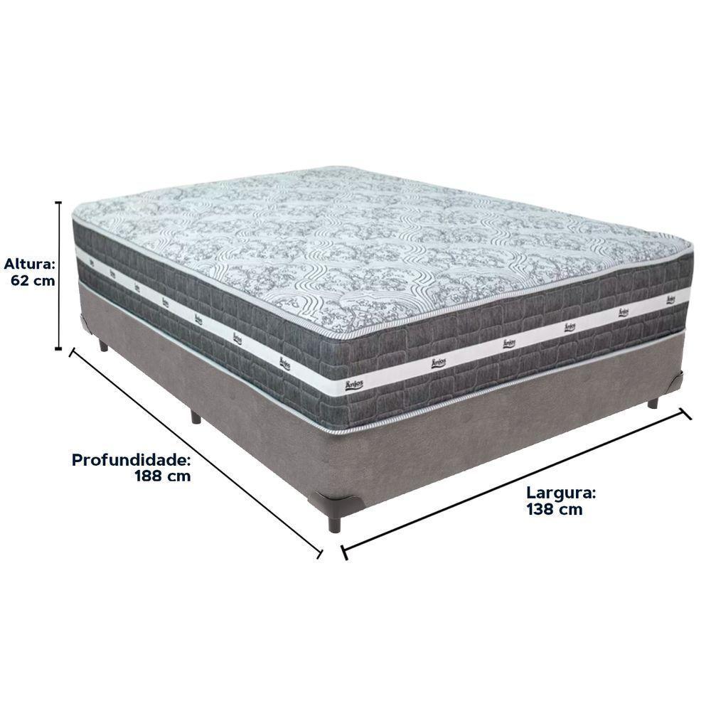 Cama Box Cinza E Colchão Black Graphite Molas Ensacadas Casal 138x188x27 Anjos - 3