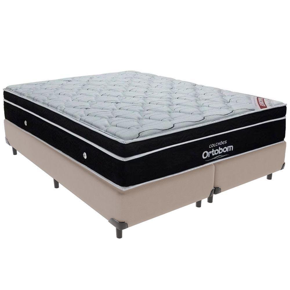 Cama Box Bege E Colchão Elegant Molas Ensacadas King Ortobom - 5