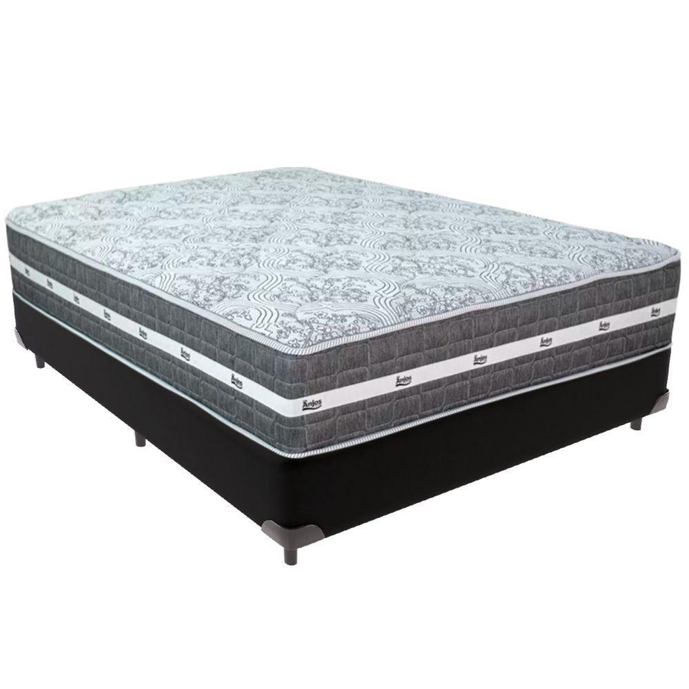 Cama Box Preto E Colchão Black Graphite Molas Ensacadas Casal Anjos - 1