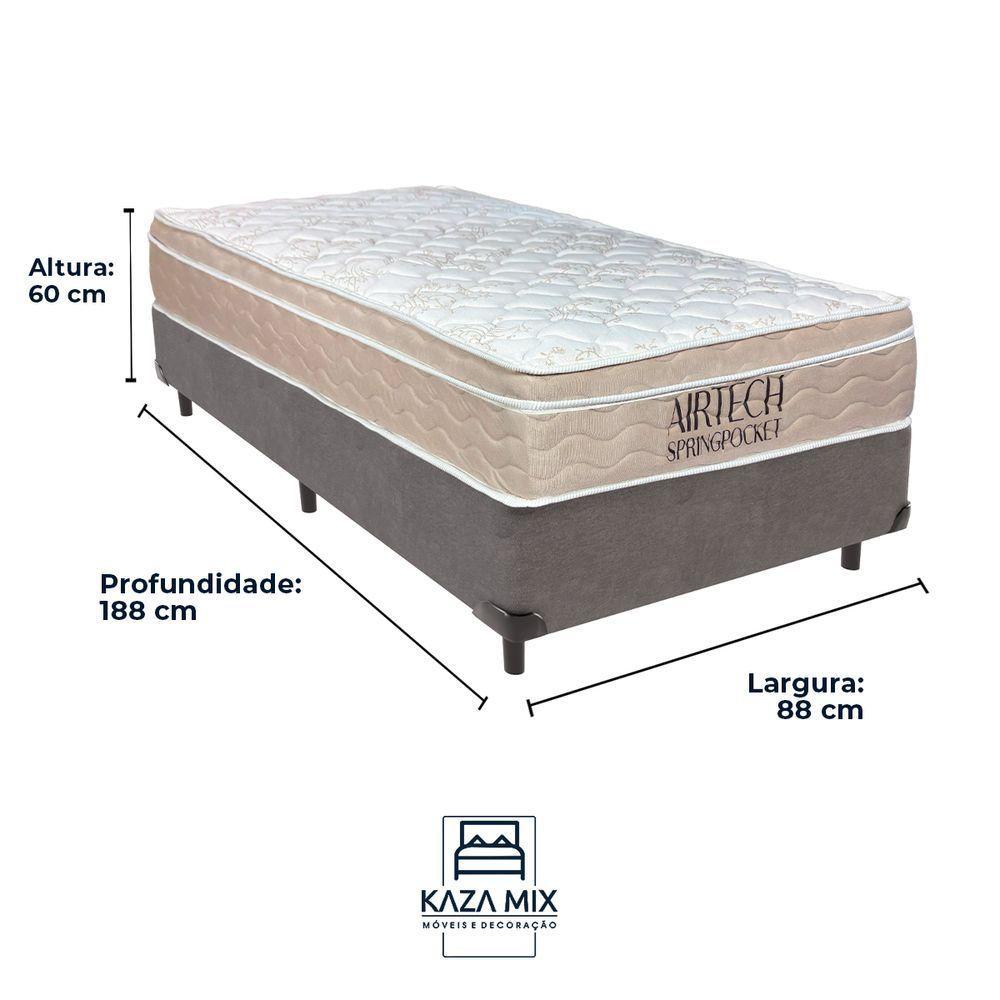 Cama Box Solteiro Cinza+colchão Airtech Molas Ortobom - 3