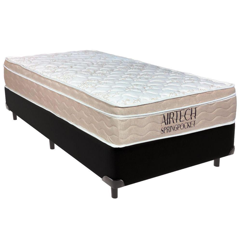 Cama Box Solteiro Preto+colchão Airtech Molas Ortobom - 1