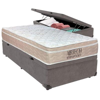 Cama Baú Solteiro Cinza+colchão Airtech Molas Ortobom