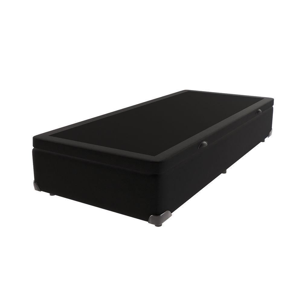 Base Box Com Baú Solteiro Bege De Madeira 88cm Kazamix Preto - 1