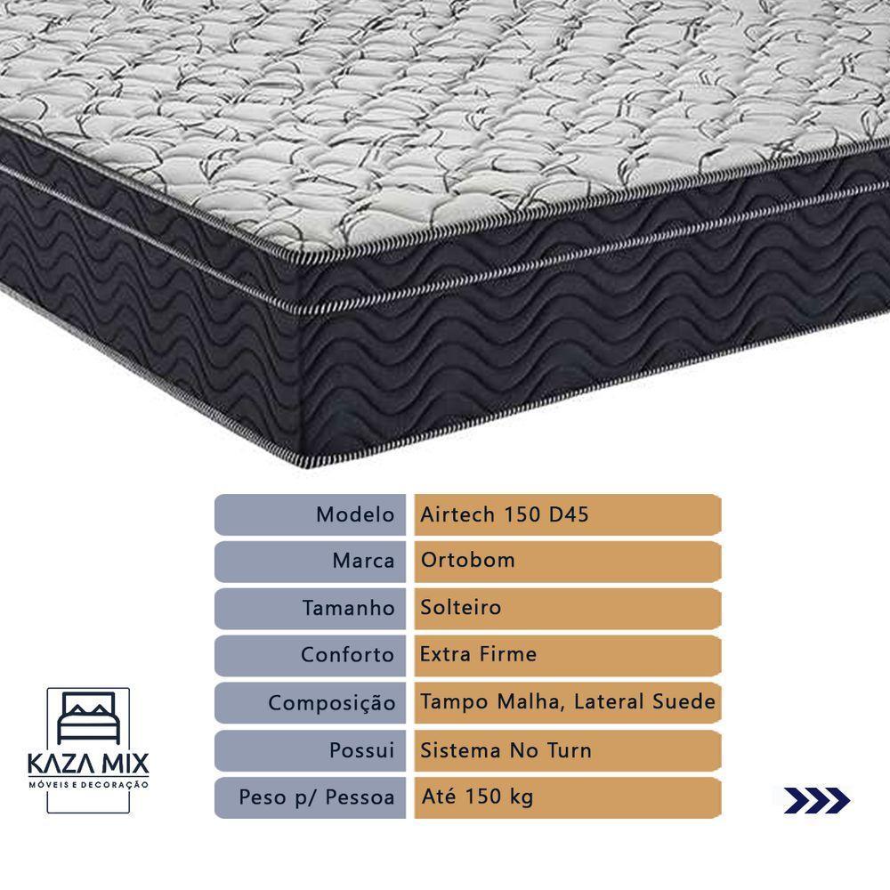 Cama + Box Com Bau Solteiro Colchão Extra Firme Airtech Ortobom D45 Preto - 2