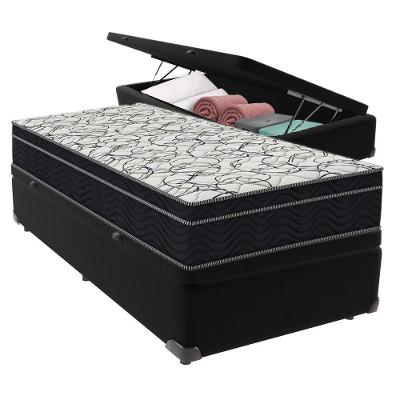 Cama + Box Com Bau Solteiro Colchão Extra Firme Airtech Ortobom D45 Preto