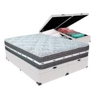 Cama Box Com Baú Bege E Colchão Queen Black Grafit Anjos Branco - 1
