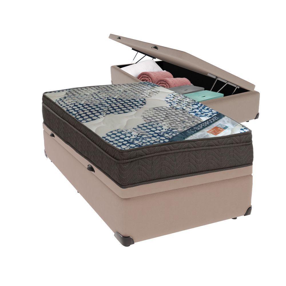 Ortobom Solteiro Molas Ensacadas D26 Base Box Baú Bege Bege - 1