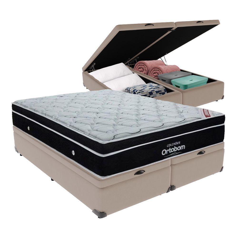 Cama+ Box Com Bau Ortobom Colchão Queen Com Molas Ensacadas Bege - 1