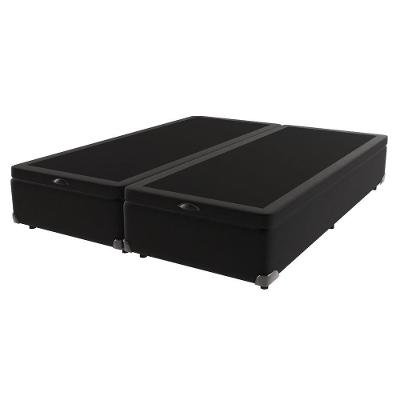 Cama Box Com Baú King Bege De Madeira 193cm Kazamix Preto