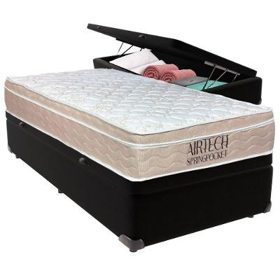 Cama Baú Solteiro Preto+colchão Airtech Molas Ortobom