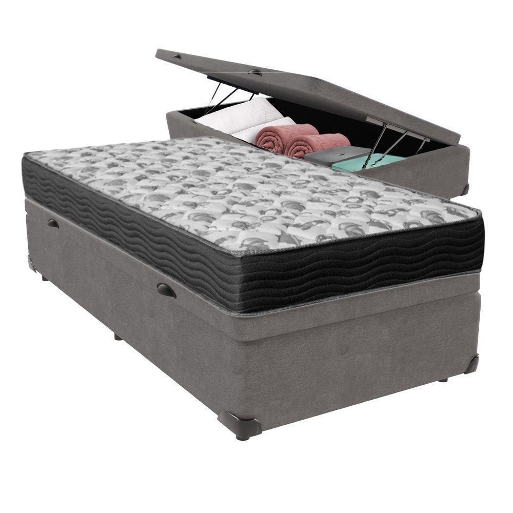 Cama Ortobom D33 Solteiro Com Box Baú Bege Iso100 Cinza - 1