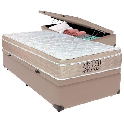 Cama Baú Solteiro Bege+colchão Airtech Molas Ortobom
