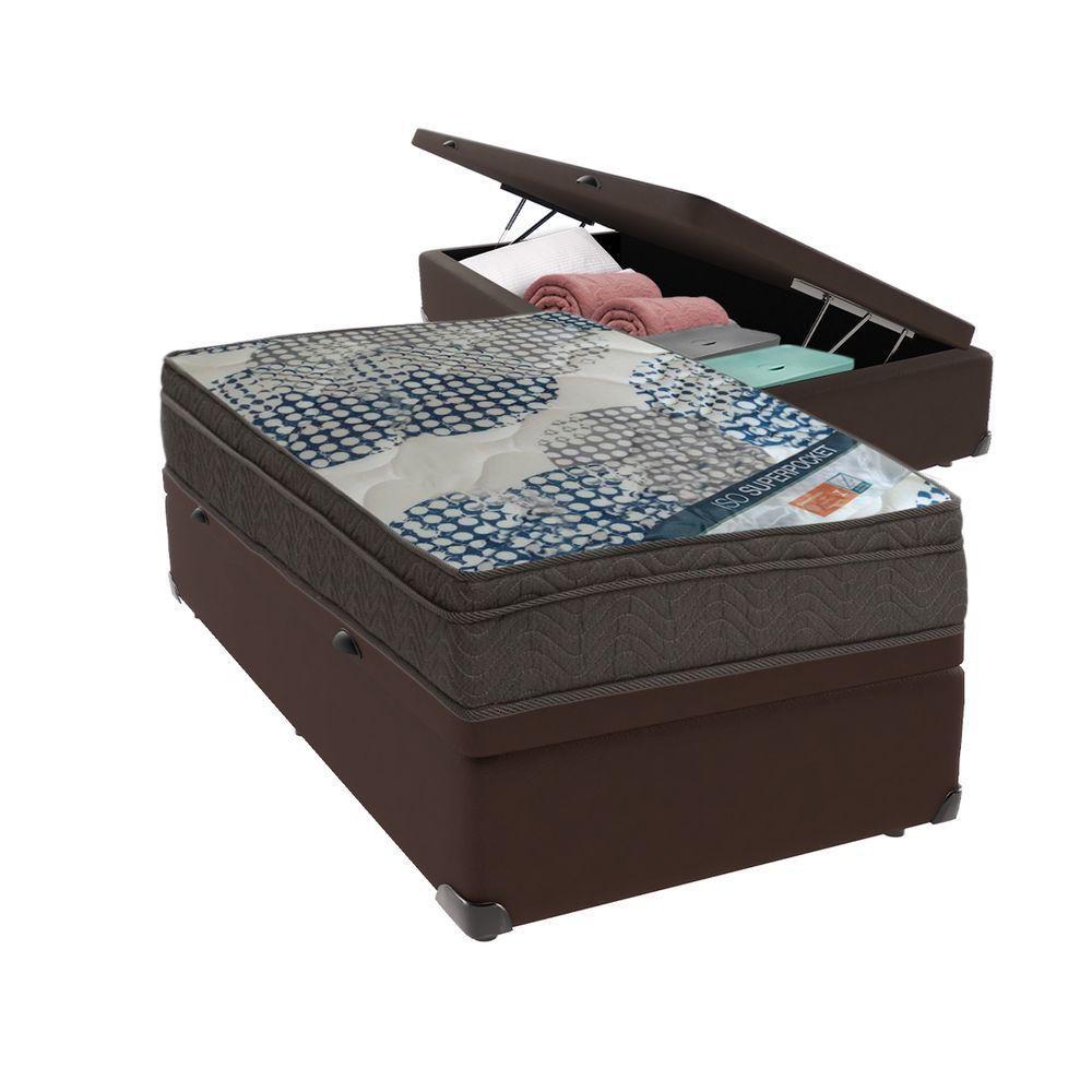 Ortobom Solteiro Molas Ensacadas D26 Base Box Baú Bege Marrom - 1