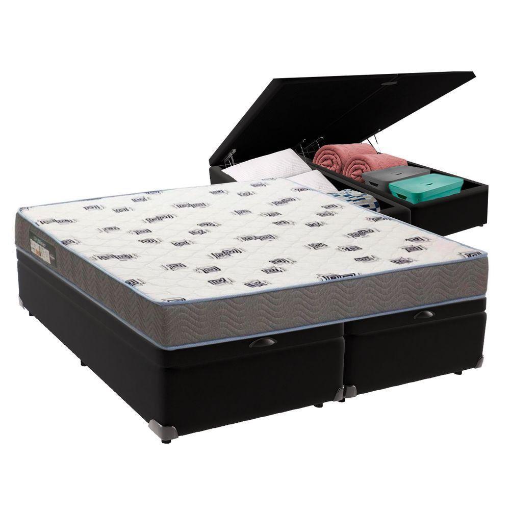 Cama Box Queen Com Bau Ortobom D33 Light Bege Preto - 1