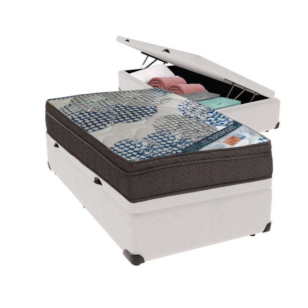 Ortobom Solteiro Molas Ensacadas D26 Base Box Baú Bege Branco - 1