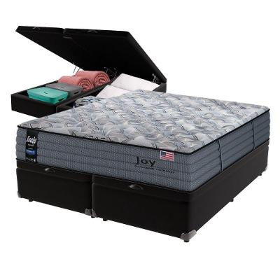 Cama Box Baú Preto E Colchão Queen Joy Molas Ensacadas Sealy