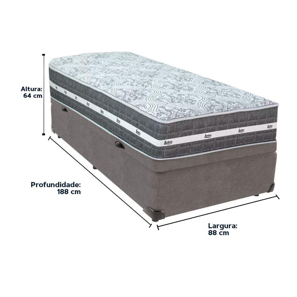 Cama Box Baú Cinza E Colchão Black Graphite Molas Ensacadas Solteiro 88x188x27 Anjos - 6
