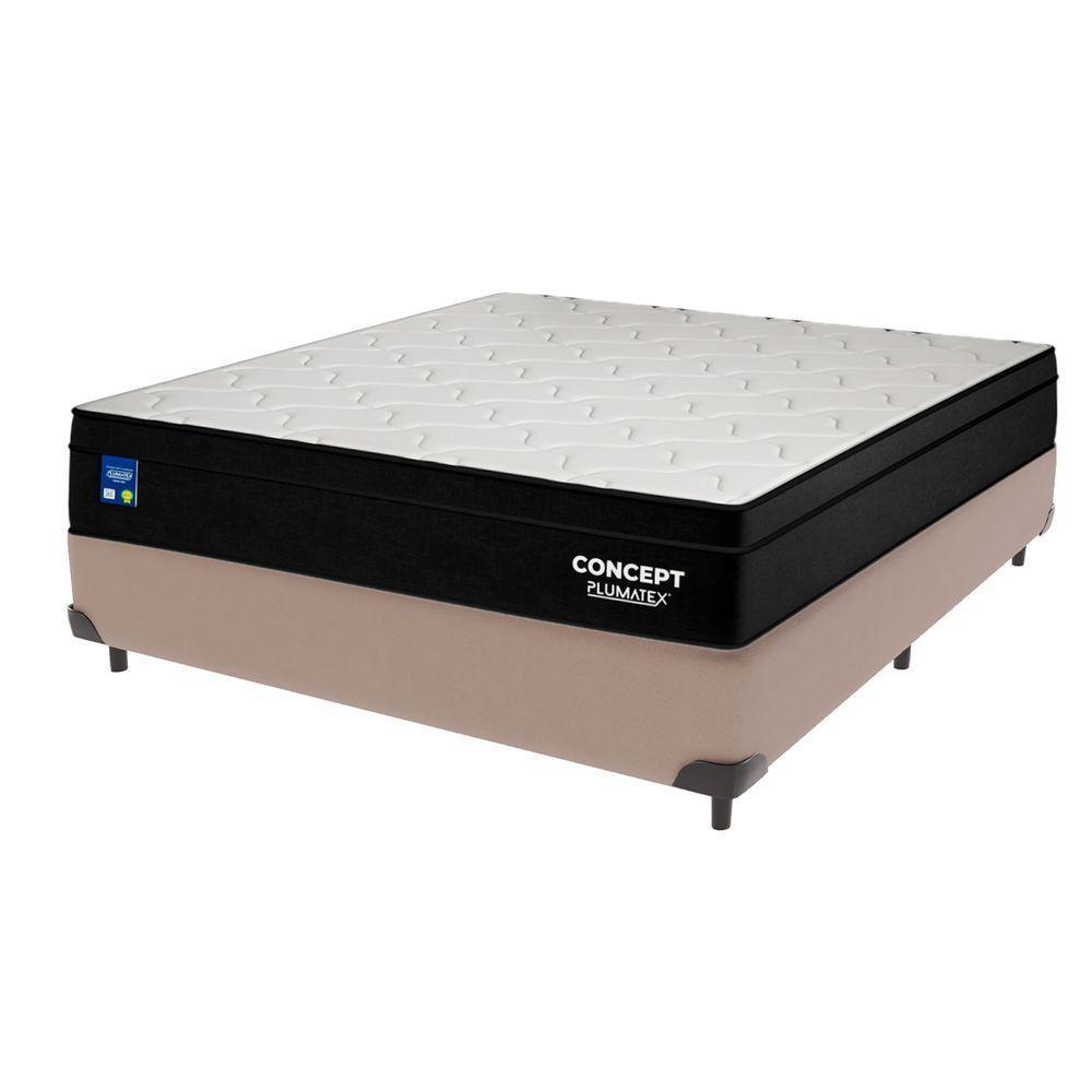 Cama Box Bege E Colchão Casal Concept Molas Ensacadas Plumatex - 1