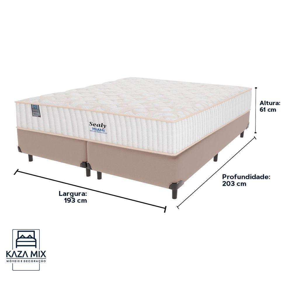 Cama Box Bege E Colchão King Miami Molas Ensacadas Euro Pillow Sealy - 3