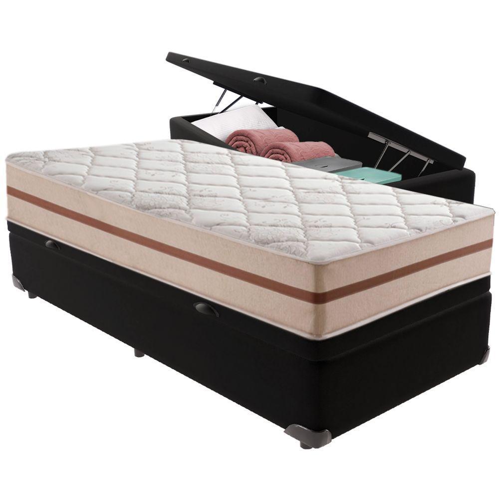Cama Box Baú Preto E Colchão Classic 26 Cm Molas Ensacadas Solteiro Anjos - 5