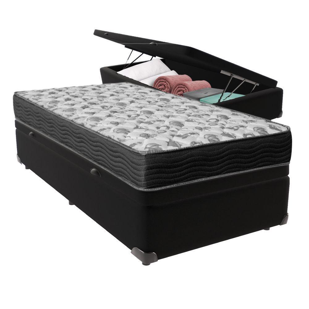 Cama Ortobom D33 Solteiro Com Box Baú Bege Iso100 Preto - 1