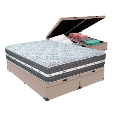 Cama Box Com Baú Bege E Colchão Queen Black Grafit Anjos Bege