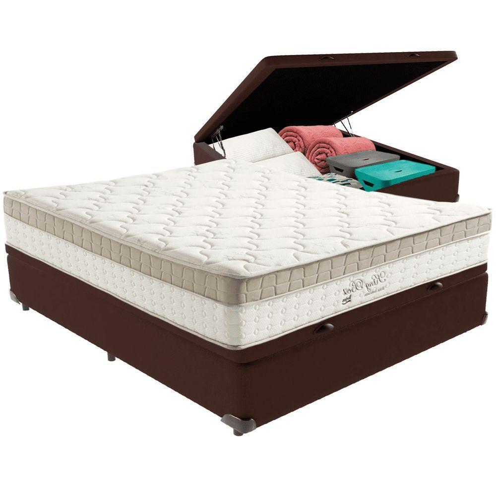 Cama Box Baú Marrom E Colchão King Best Bege Molas Ensacadas Casal Anjos - 5