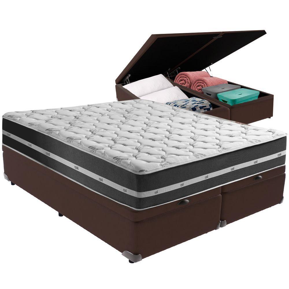 Cama Box Baú Marrom E Colchão Classic Preto Molas Ensacadas Queen Anjos - 5
