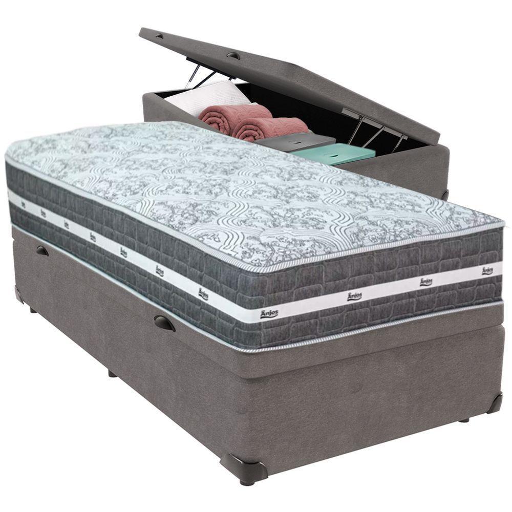 Cama Box Baú Cinza E Colchão Black Graphite Molas Ensacadas Solteiro 88x188x32 Anjos - 5