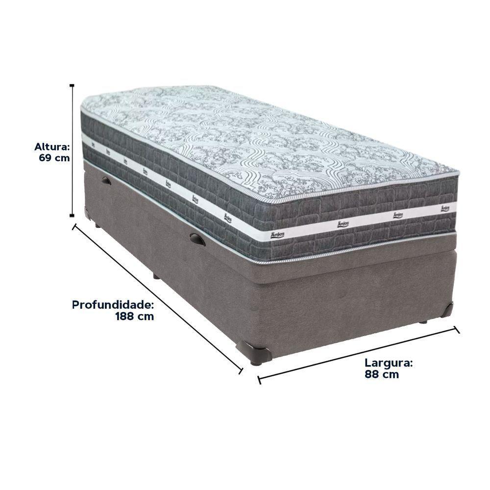 Cama Box Baú Cinza E Colchão Black Graphite Molas Ensacadas Solteiro 88x188x32 Anjos - 6