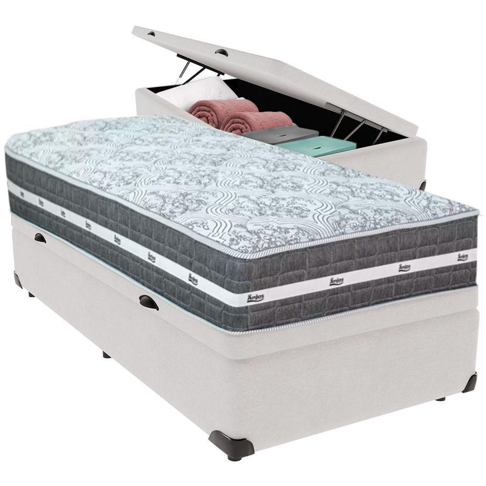 Cama Box Baú Branco E Colchão Black Graphite Molas Ensacadas Solteiro 88x188x32 Anjos - 5