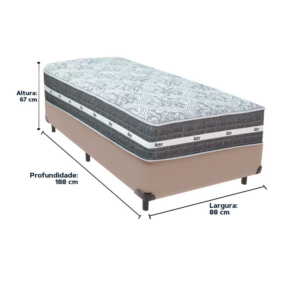 Cama Box Bege E Colchão Black Graphite Molas Ensacadas Solteiro 88x188x32 Anjos - 6