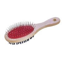 Escova Dupla Cabo Madeira 21cm Para Cães Gatos Pelos Soltos - 1