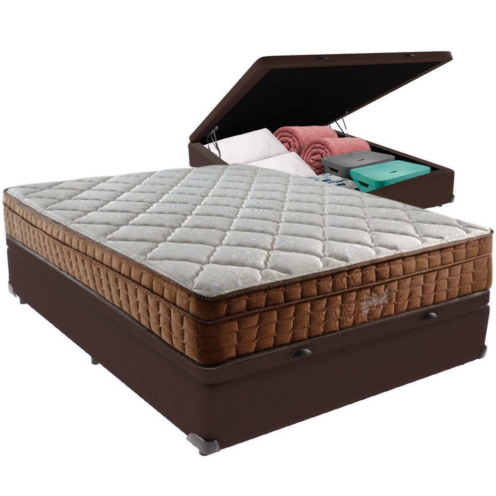 Cama Box Baú Marrom E Colchão Anjos Star Pillow In Casal Anjos - 5