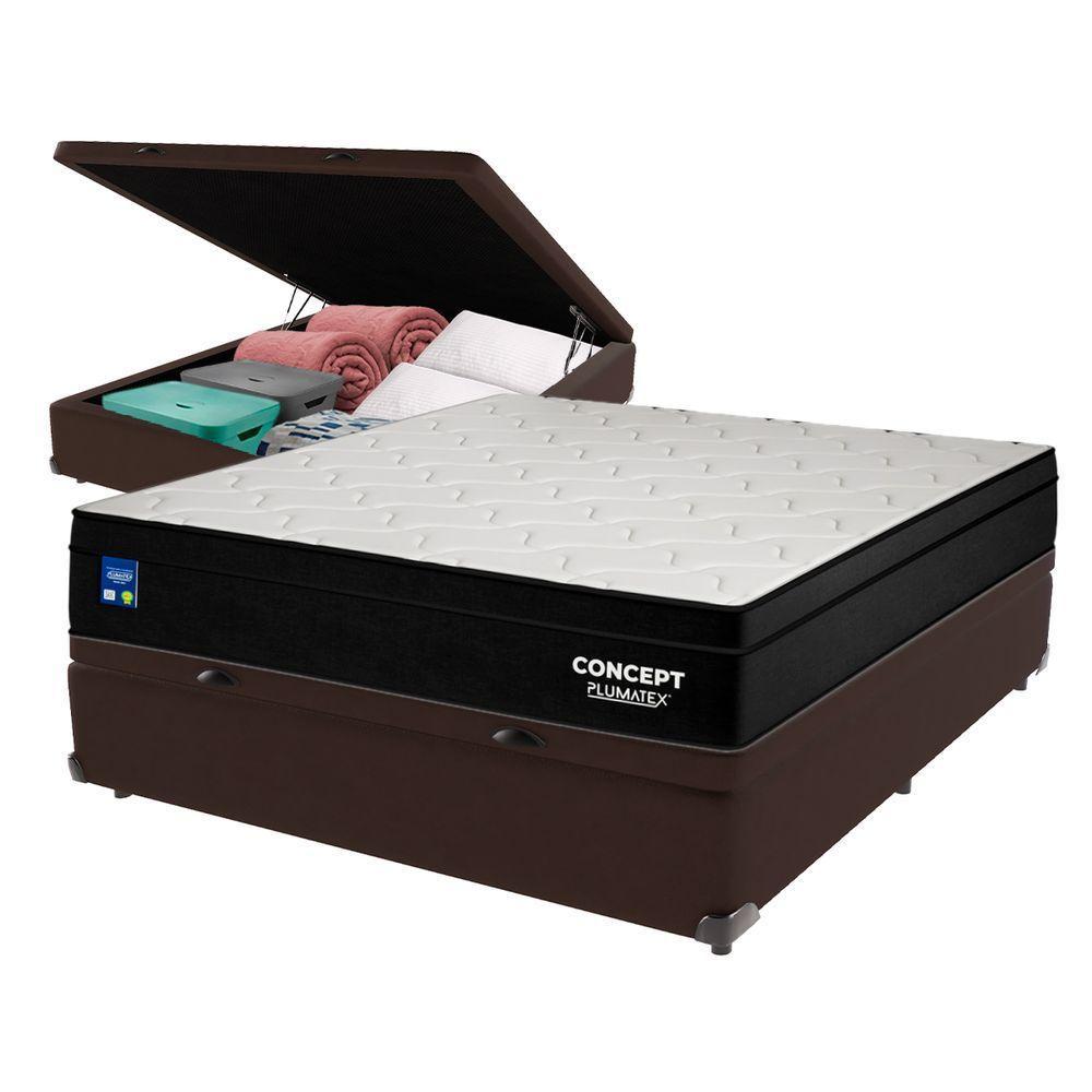 Cama Box Baú Marrom E Colchão Casal Concept Molas Ensacadas Plumatex - 1