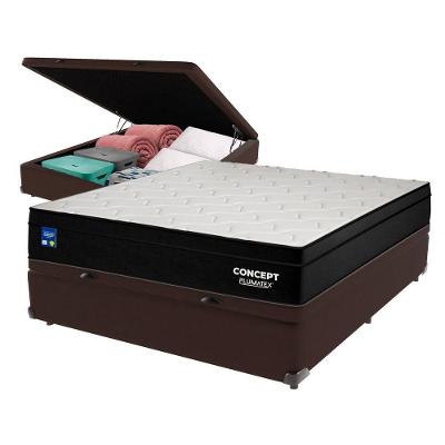 Cama Box Baú Marrom E Colchão Casal Concept Molas Ensacadas Plumatex