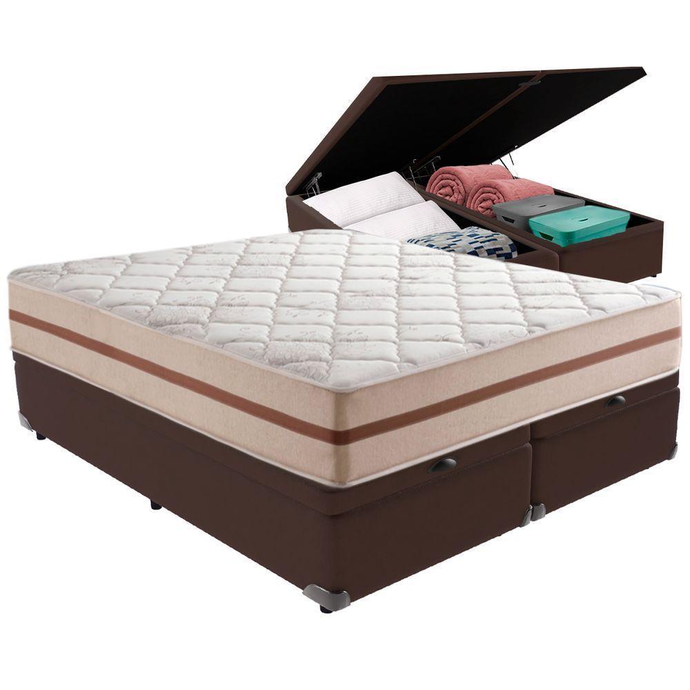 Cama Box Baú Marrom E Colchão Classic 22 Cm Molas Ensacadas Queen Anjos - 5
