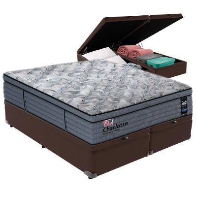 Cama Box Baú Marrom E Colchão King Charlotte Molas Ensacadas Sealy