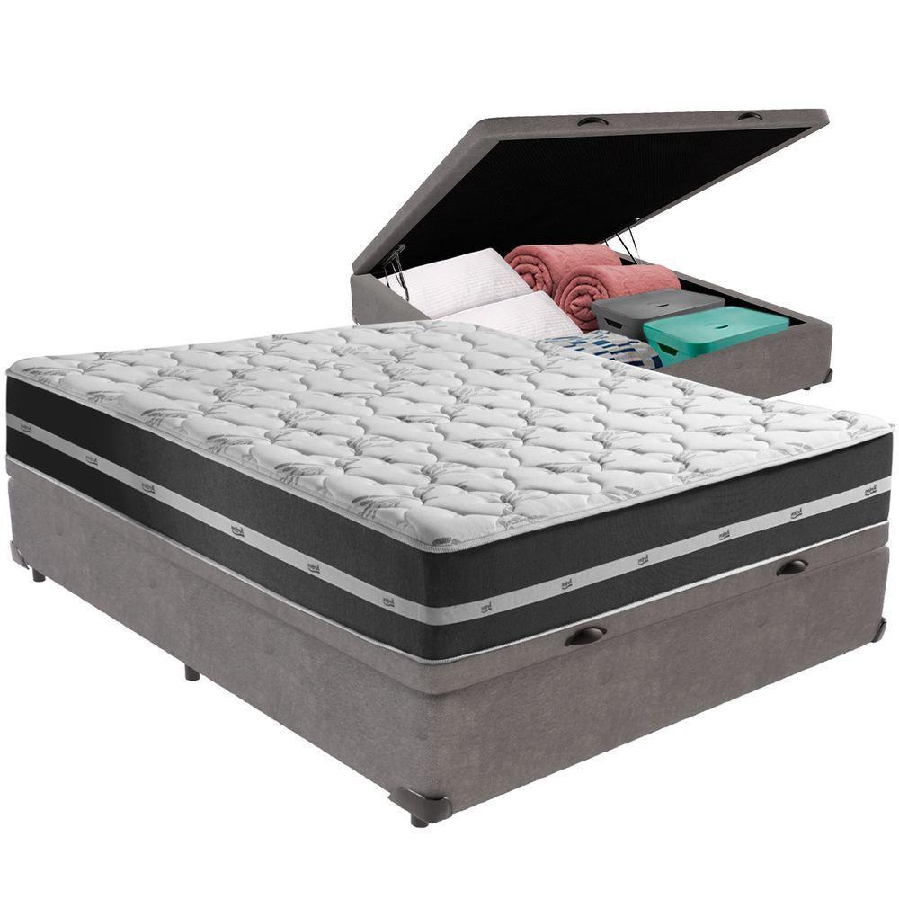 Cama Box Baú Cinza E Colchão Classic Preto Molas Ensacadas Casal Anjos - 5